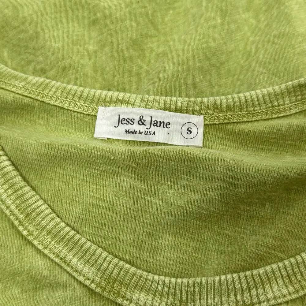 Jess & Jane Green Abstract Floral Cotton Dress Pockets Size Small USA Boho Artsy - Picture 6 of 9